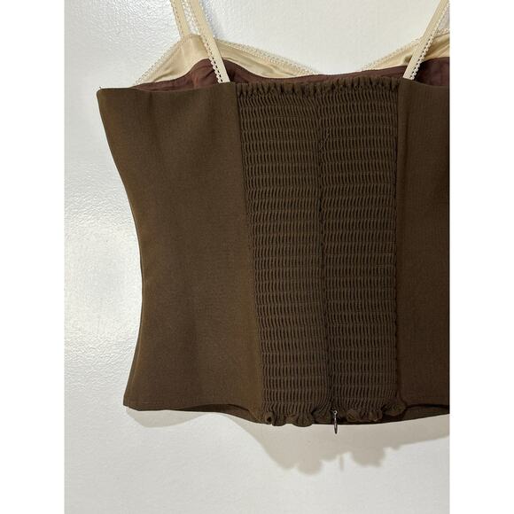 Reformation Melanie Lace Trim Crop Top Brown Cream Size 6 NWOT Sweetheart Neck - Picture 11 of 14